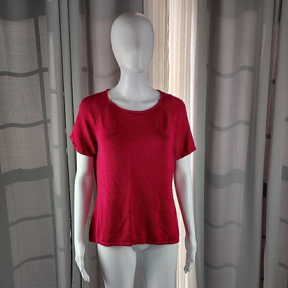 Jones New York Collection Womens Pullover Ruby, Burgundy Short Sleeve Top Size L - Picture 1 of 10